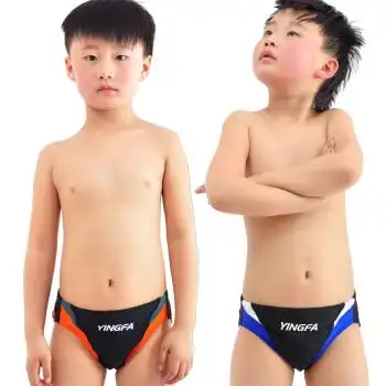 英发儿童泳裤 拼色三角游泳裤 青少年学生男孩男童泳衣, 黑拼橙灰-4 l