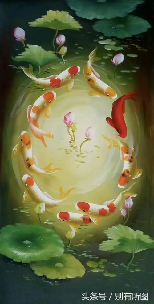具有吉祥如意寓意的国画《九鱼图》油画作品九幅图欣赏