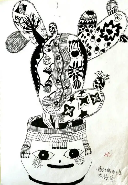 郁南职校2017年春季幼师1丶2班线描画优秀作业展.