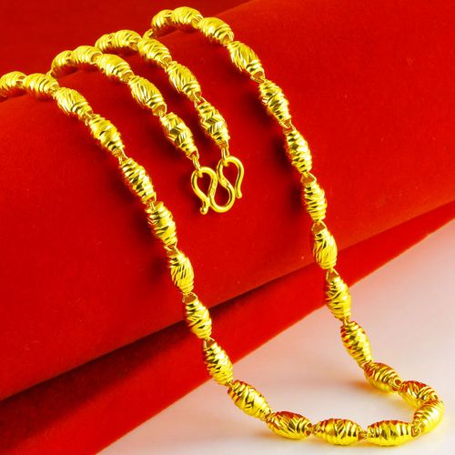 正品黄金项链9999足金男女女款橄榄路路通真金颈饰