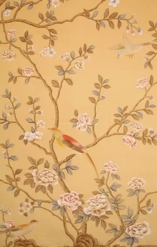 经典手绘丝绸壁纸绘画墙纸壁画艺术绘画