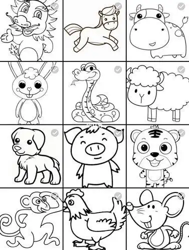 十二生肖简笔画,可打印直接涂色_简笔画_环创_新年去哪玩_素材_幼儿园
