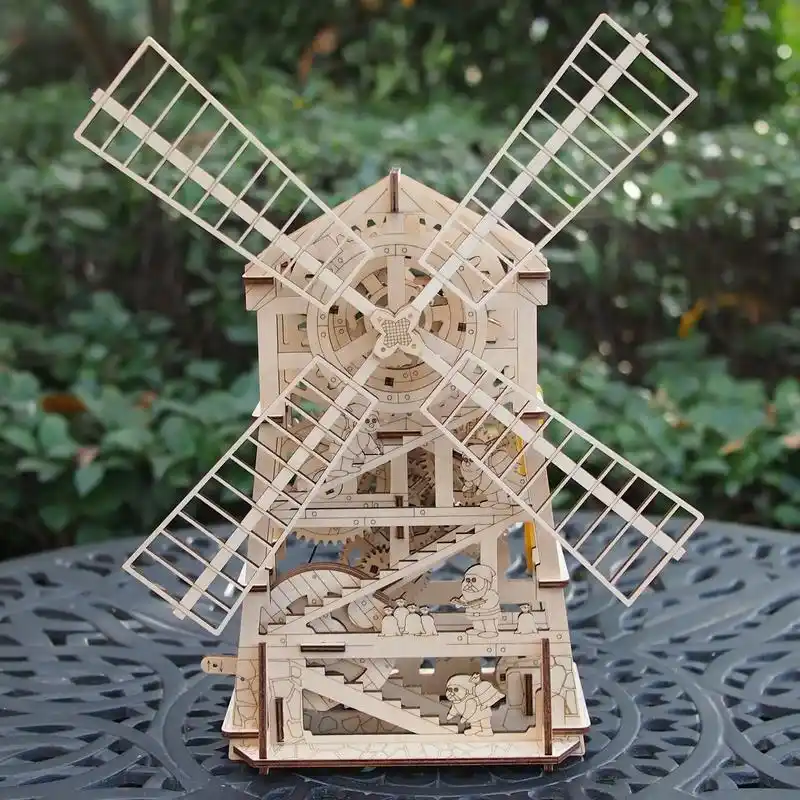 3d木头拼装大风车,全部榫卯结构,无需胶水,大人小孩皆可拼装 - 抖音