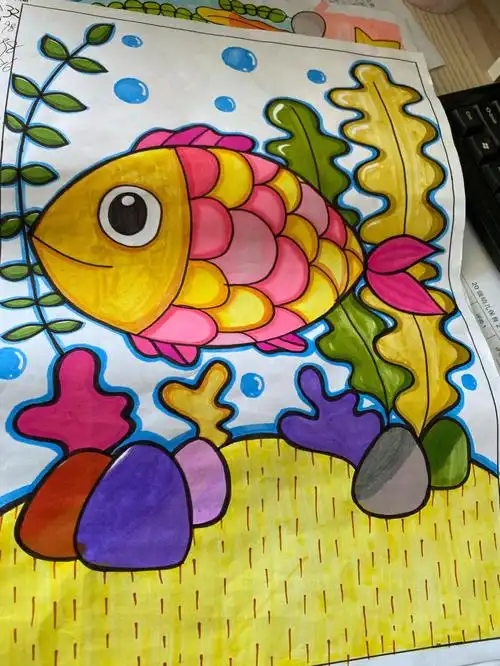 幼教学生考试默画主题画海底世界