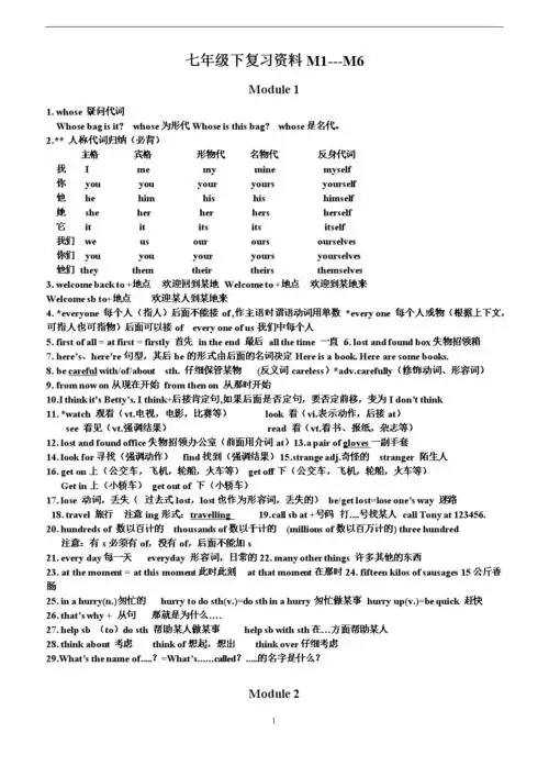 新外研版英语七年级下册m1-6重点总结完整版.doc