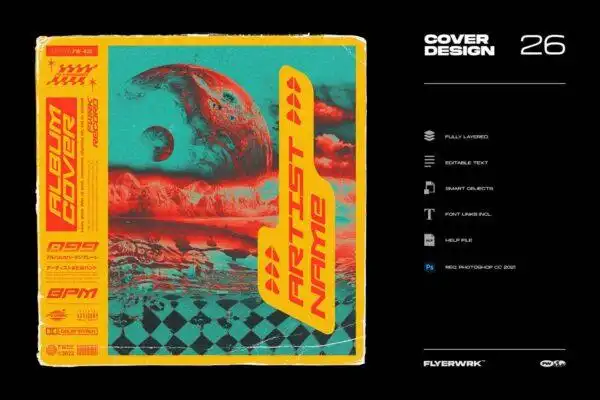 4388 潮流酸性复古cd唱片嘻哈封面设计psd源文件 cover design@goood