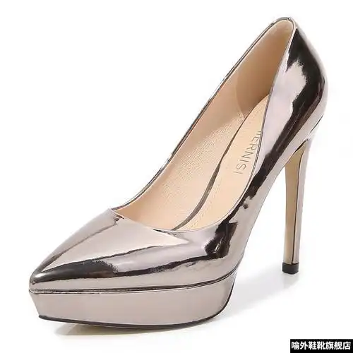 12厘米细跟高跟鞋大码高跟鞋40-43细跟尖头亮片防水台日常逛街夜店