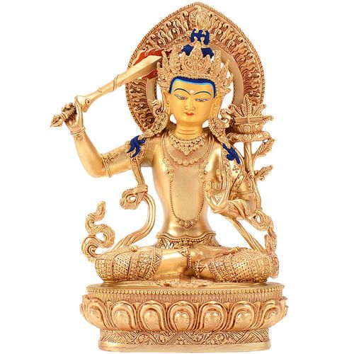 菩萨藏村文殊佛像纯铜全鎏7寸藏传佛教智慧观音摆件