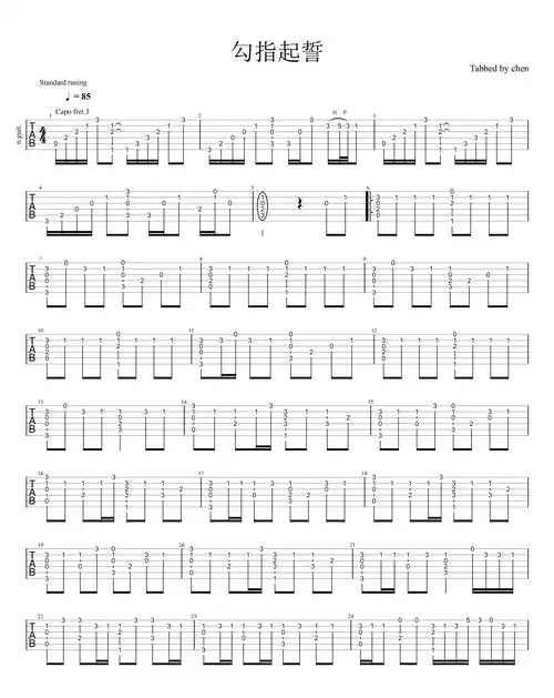 勾指起誓吉他谱洛天依图片高清版