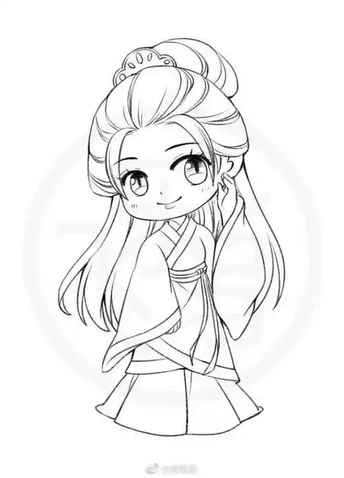 q萌可爱 墨点漫画手绘本二次元q版动漫二次元q版简笔画比心小猪简笔画