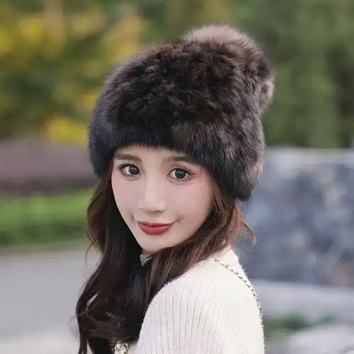 紫貂帽子女冬季皮草毛毛帽子水貂貂毛优雅气质弹力帽礼帽显脸小