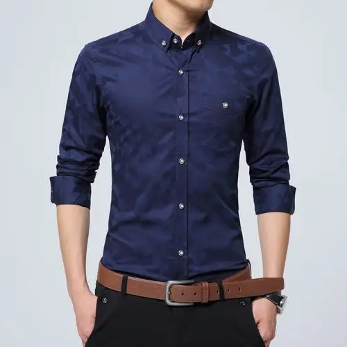 男士长袖衬衫暗花商务正装衬衣男