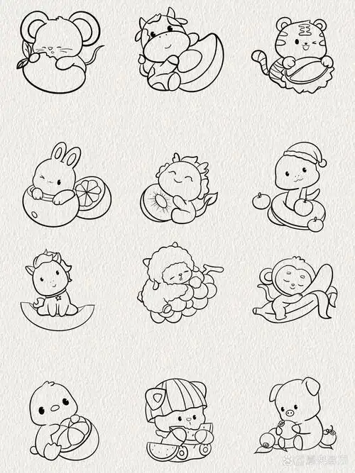 实用又简单～十二生肖简笔画附线稿草稿