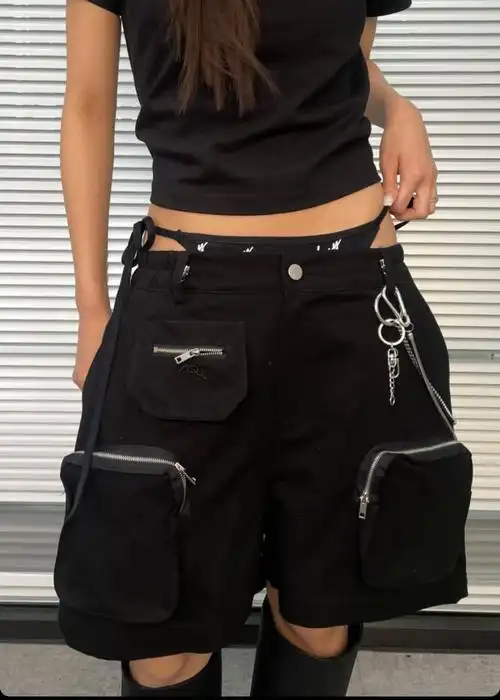 uniquesei韩国个性街头小众重工松紧腰围大口休闲裤