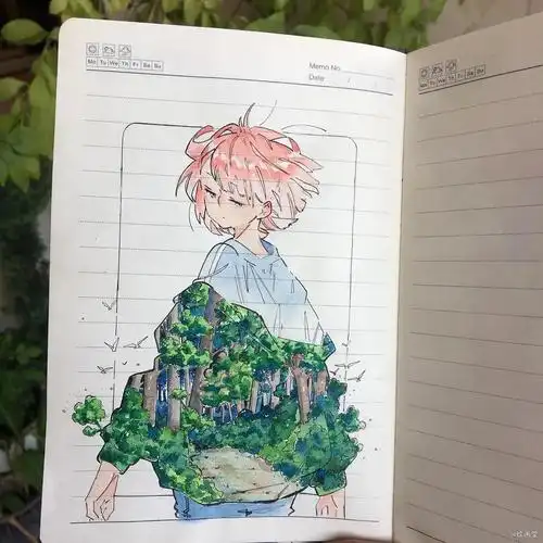 水彩画入门|日记本上的人物水彩插画