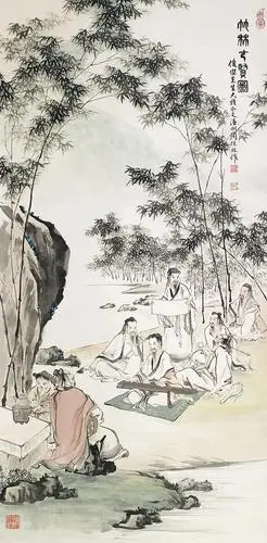 0682竹林七贤立轴设色纸本