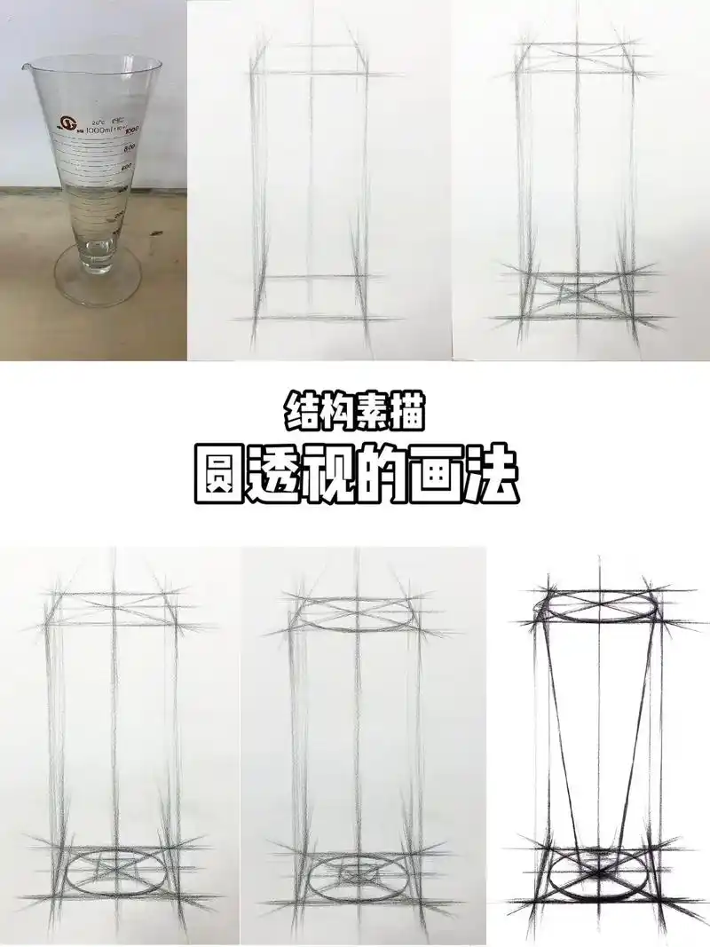 同心圆物体【结构素描】圆形透视的画法步骤.