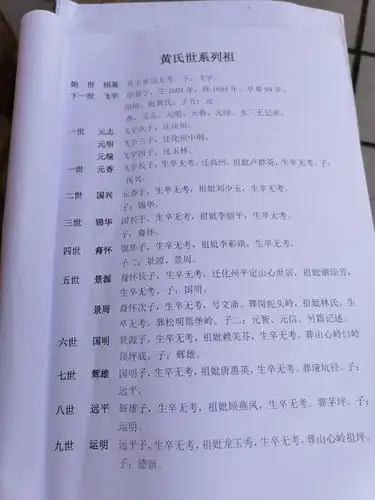 黄氏族谱～山心岭分支