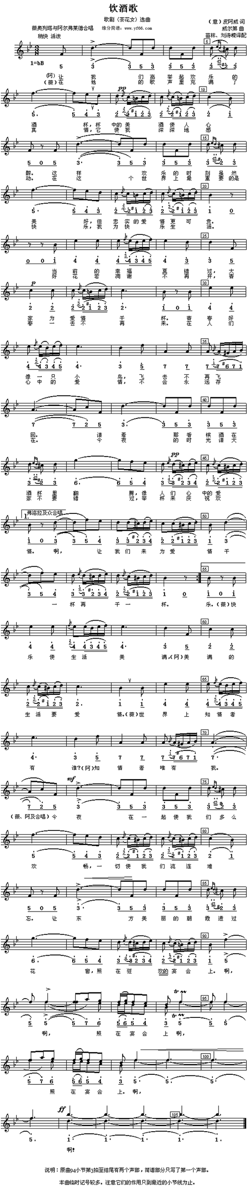 饮酒歌 歌谱 简谱