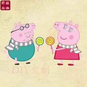 热转印卡通粉红棒棒糖猪爸爸猪妈妈情侣图案大号diy来图定制烫画