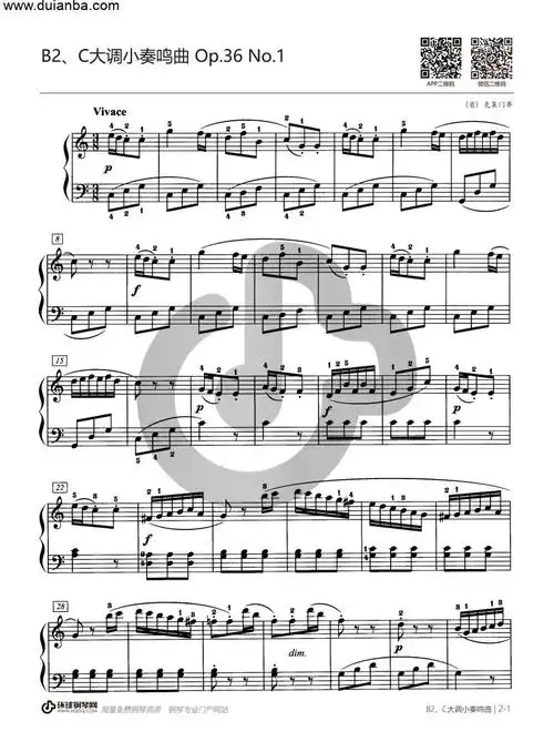 钢琴谱c大调小奏鸣曲op36no1