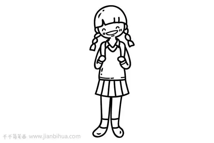 小女生上学校简笔画