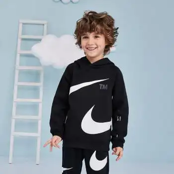 nike耐克童装秋冬新款连帽加绒卫衣时尚潮流上衣长袖儿童正黑色6