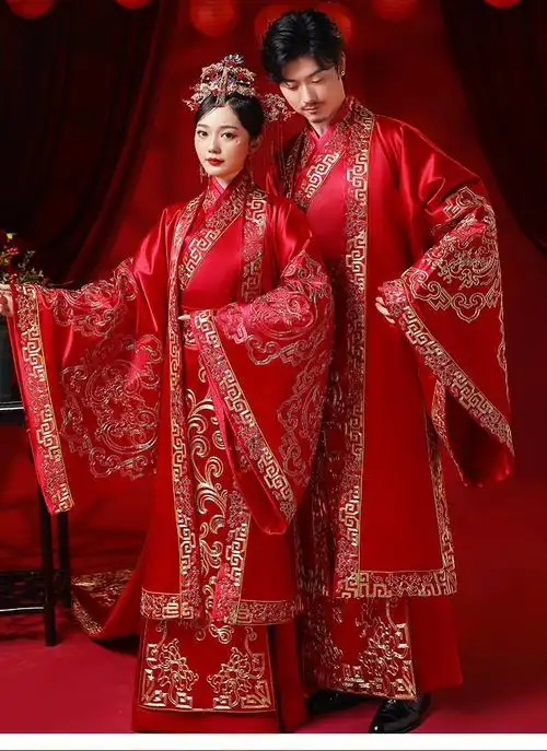 凤冠霞帔整套婚纱结婚汉服新娘新郎中式婚纱凤冠霞帔男女情侣中国风