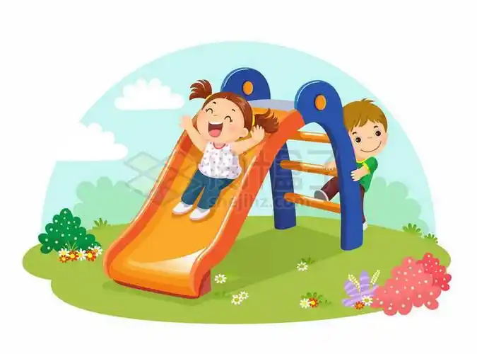 两个卡通小朋友正在玩滑滑梯儿童节插画2247719矢量图片免抠素材