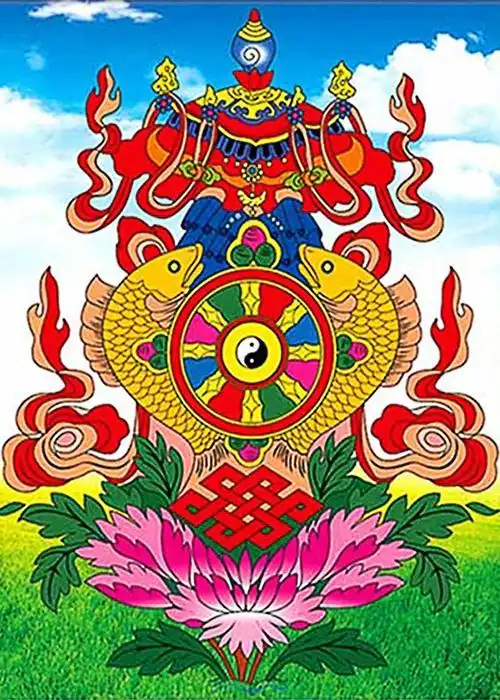 佛教八宝纹身钻石荷花