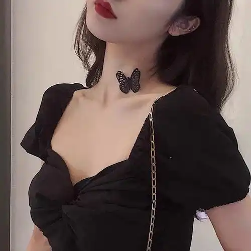 黑色蝴蝶choker锁骨链颈带性感简约项链个性脖子饰品网红配饰小众