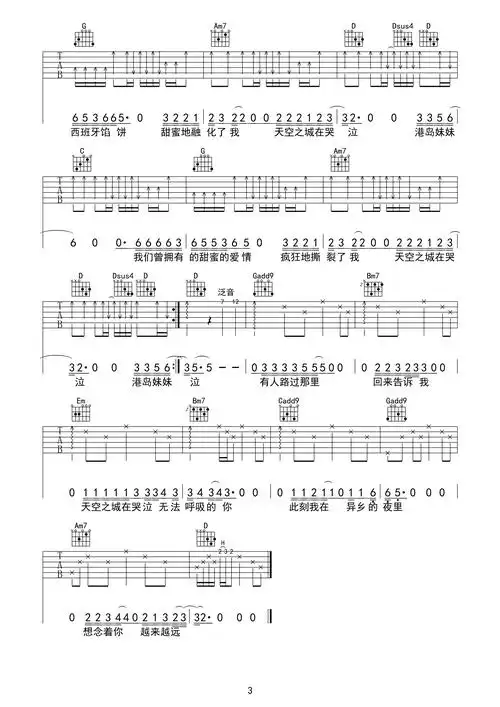 天空之城吉他谱 李志 g调高清弹唱谱