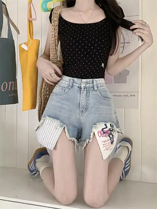 实拍 夏季i新年款小众设计辣妹低腰牛仔裤超短裤潮 - 17网