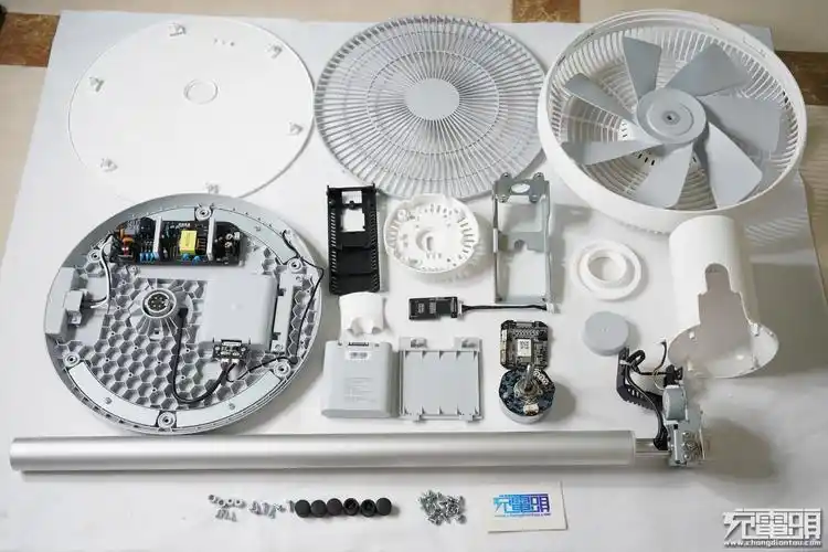 3,美的直流变频风扇拆开电机罩.电机和背部电路.