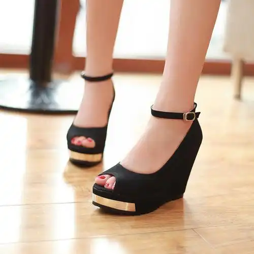 13时尚鱼嘴韩版凉鞋 搭扣坡跟糖果色气质罗马女士凉鞋-58