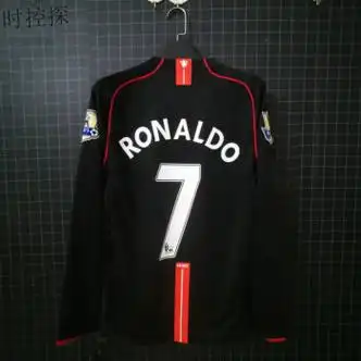 时控探0708曼联球衣英超二客黑色复古男女秋冬定制足球训练服7号c罗