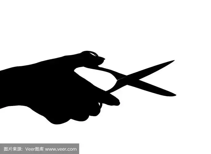 白色背景上女性手握剪刀的剪影