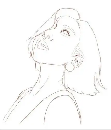 侧面仰头伸手动画女孩简笔画