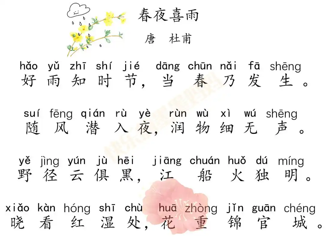 和孩子一起学古诗词5:《春夜喜雨》,好雨知时节(附思维导图)