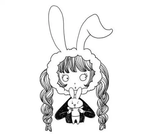 长着兔子耳朵的小女孩简笔画