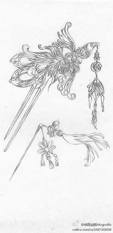 古风头饰简笔画簪子