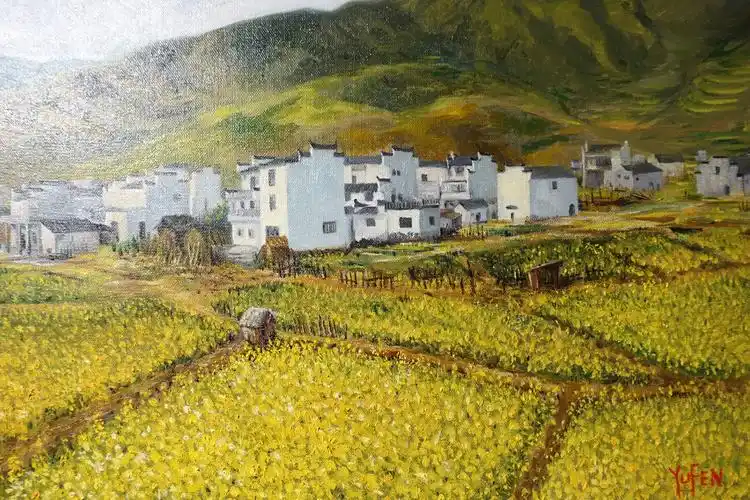 沈玉芬,《大理坑的油菜花》局部,油画,2018.