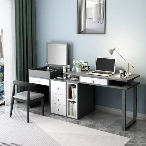 日式梳妆台收纳卧室实木书桌电脑桌一体多功能可伸缩梳妆台