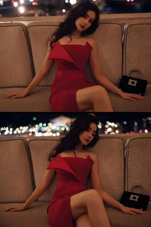 巴黎时装周##angelababy开衩抹胸红裙##angelababy巴黎红玫瑰