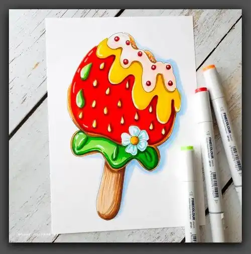 可爱的冰棍马克笔画教学步骤