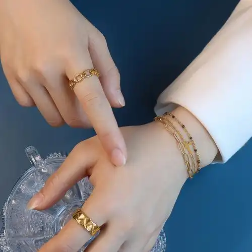 欧美ins饰品bracelet三层叠戴十字架手链钛钢18k金闺蜜手饰 e094