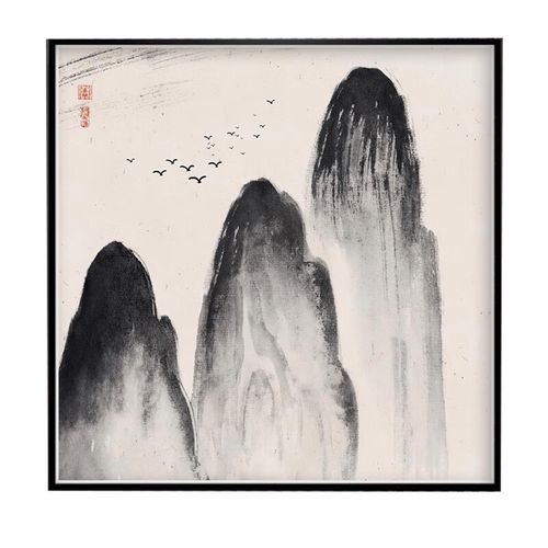 木卫新中式禅意黑白装饰画入户玄关民宿茶室背景墙挂画山水水墨方形画