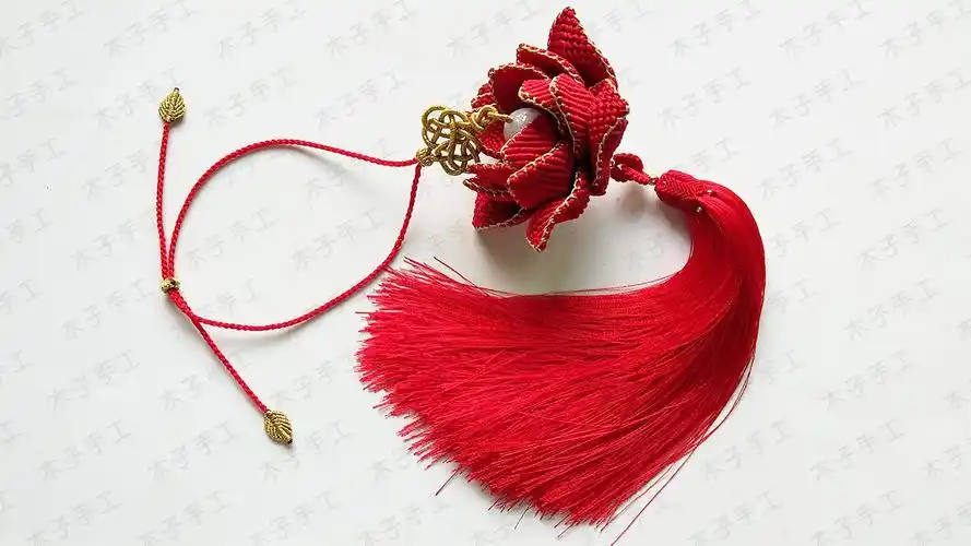 手工编织木子红绳吉祥莲花汽车挂件材料包手工diy绳