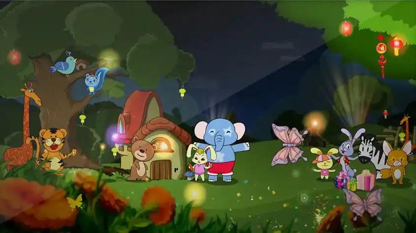 1920x1080卡通森林音乐会六一儿童节动图儿童动物音乐表演会广告