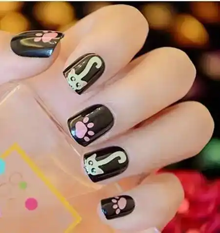 俏丽猫咪甲,一款可爱绿眼猫咪美甲教程!